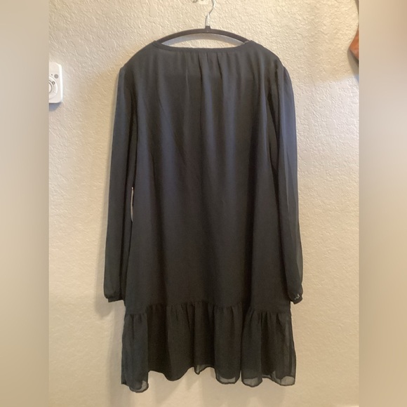 Draper James Tie Neck Flounce Shift chiffon long sleeve Mini Dress small Black - Picture 4 of 13